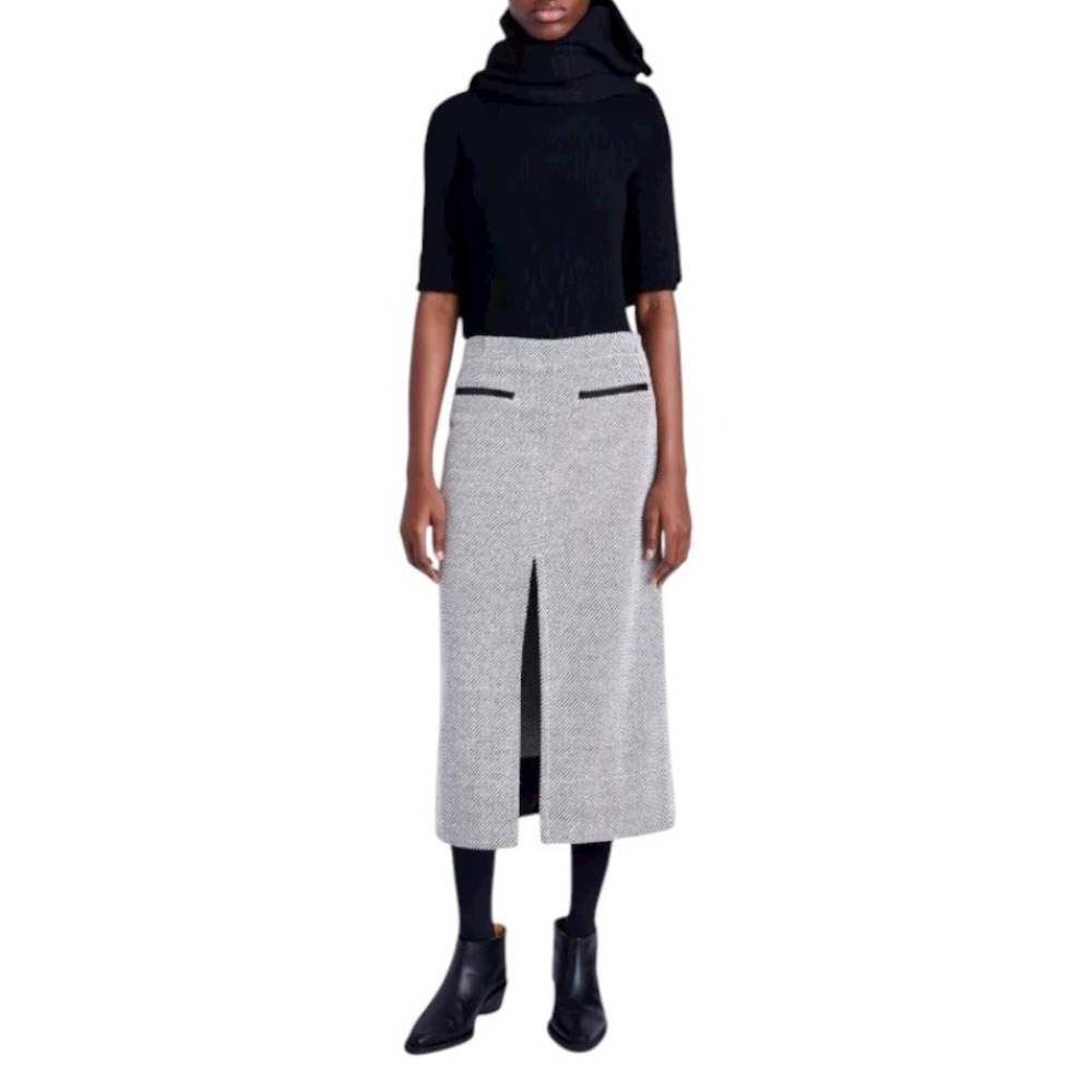 Proenza Schouler White Label Soft Twill PolyWool Black White A Lane Midi Skirt 4